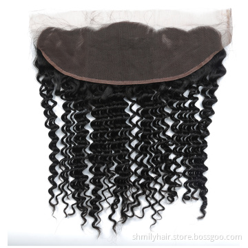 Real Vietenamese hd Virgin Human Cuticle Aligned Deep Wave Hair 13x4 Pre Plucked Deep Wave Swiss Lace Frontal With Baby Hair